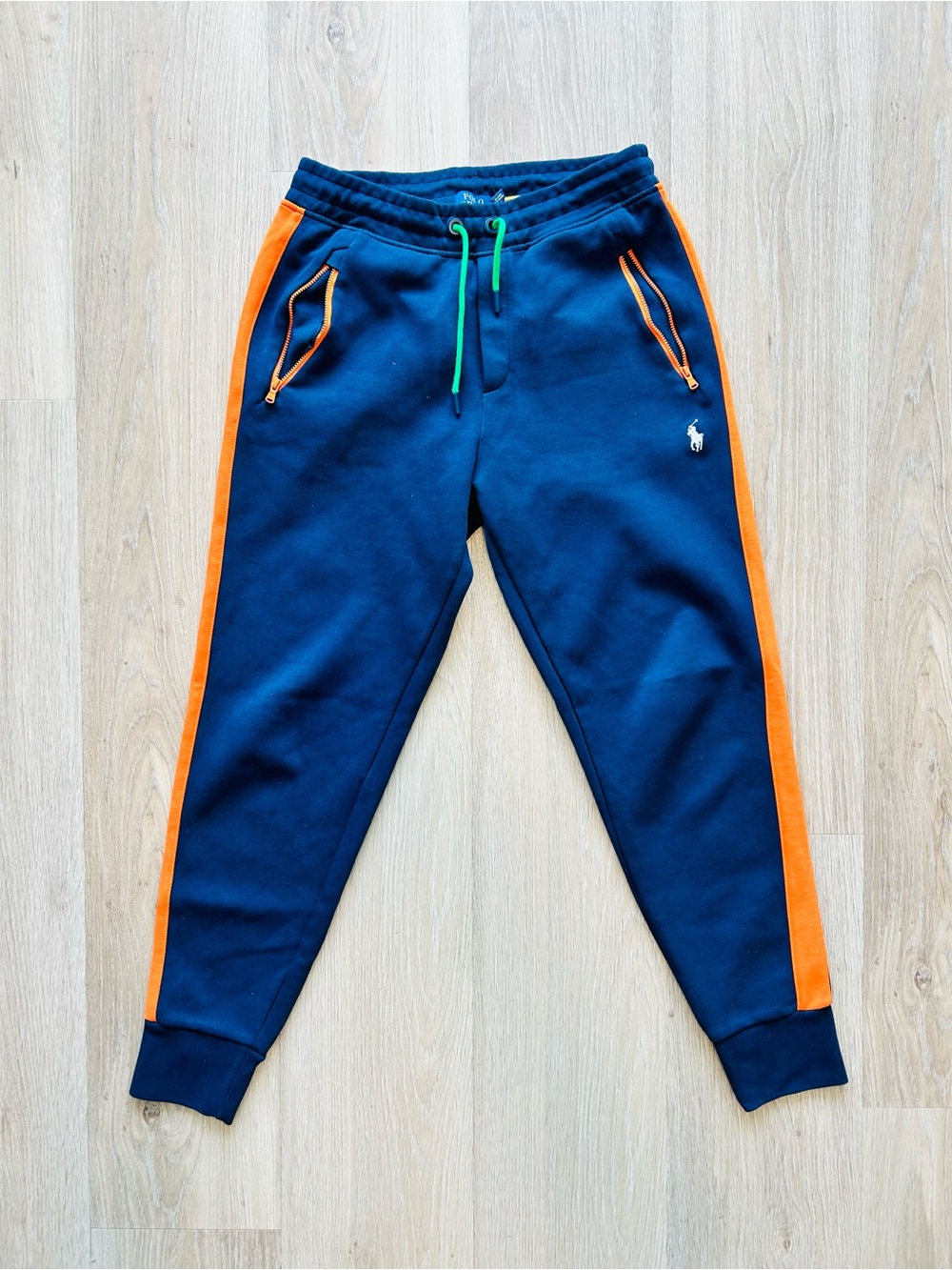 Polo Ralph Lauren Men's Navy Blue US Open Sweatpants with Bold Orange Stripe